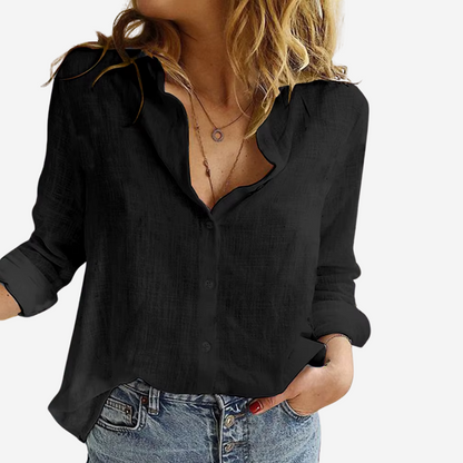 Marne | Button Front Roll-Tab Sleeve Blouse