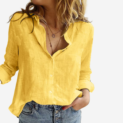Marne | Button Front Roll-Tab Sleeve Blouse