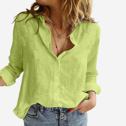 Marne | Button Front Roll-Tab Sleeve Blouse