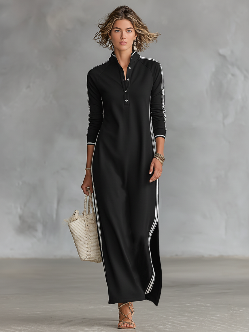 Remy | Side-Stripe Collared Maxi Dress