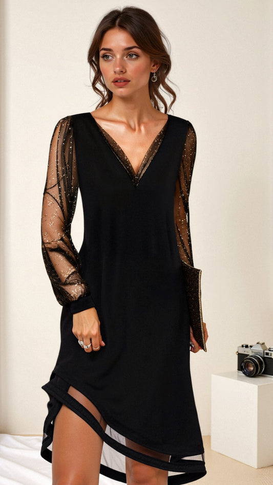Stella | Glitter Long-Sleeve Midi Dress