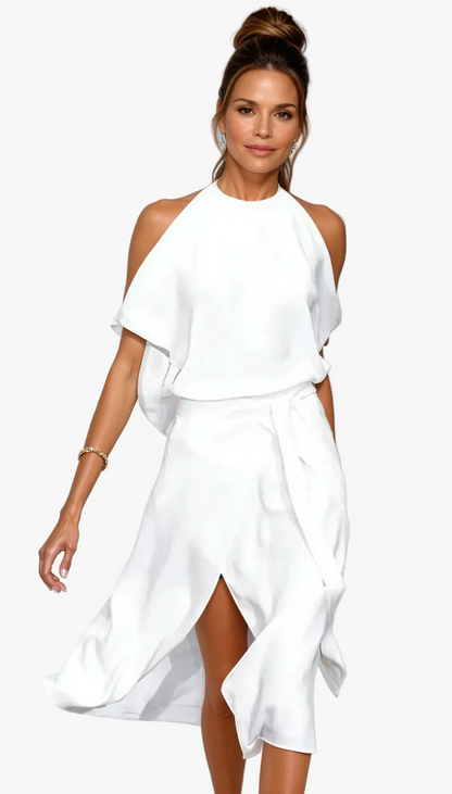 Isadel | Halter Cold Shoulder Midi Dress