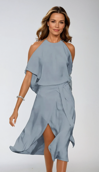Isadel | Halter Cold Shoulder Midi Dress
