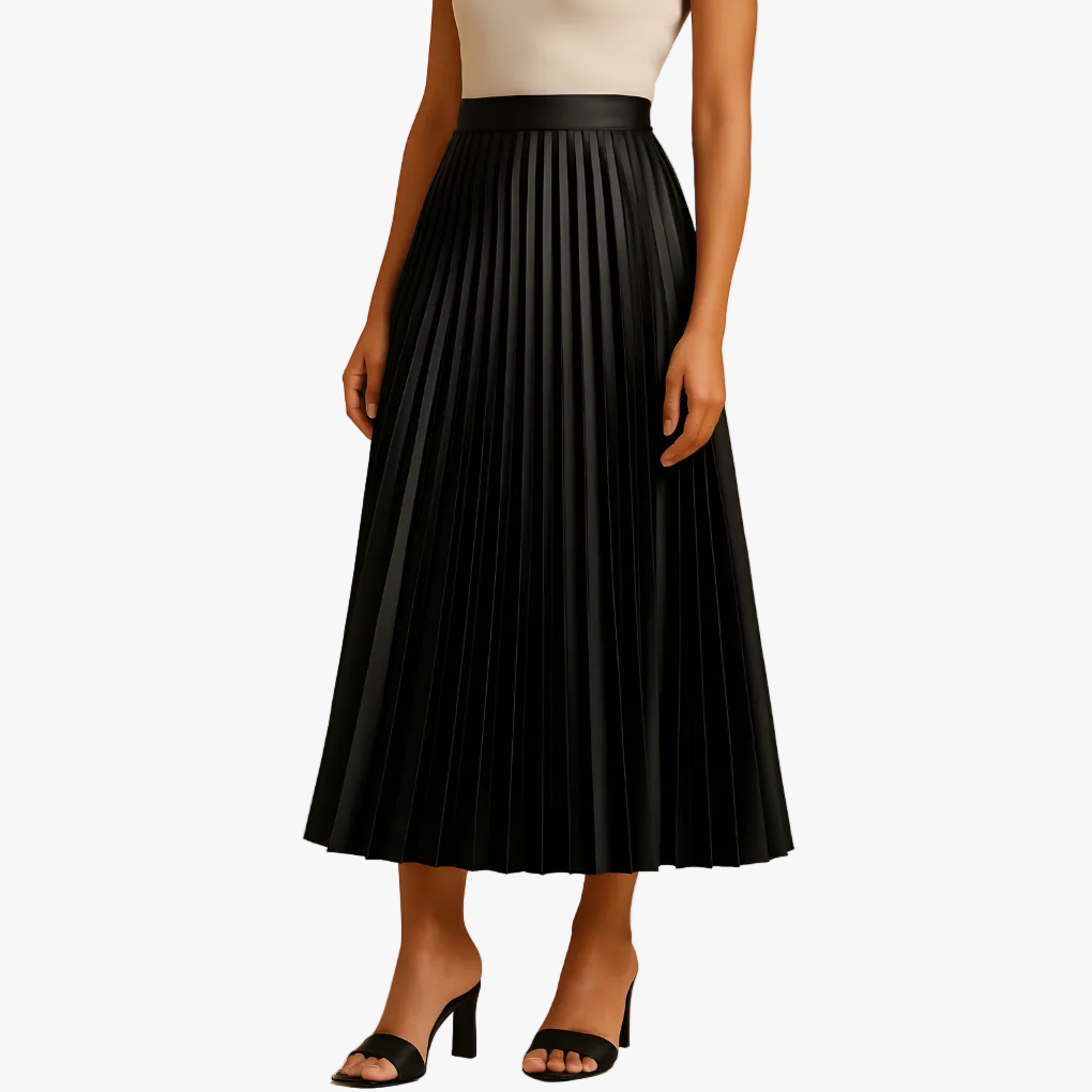 Senta | High-Waist Pleated Satin Midi Skirt