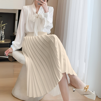 Senta | High-Waist Pleated Satin Midi Skirt