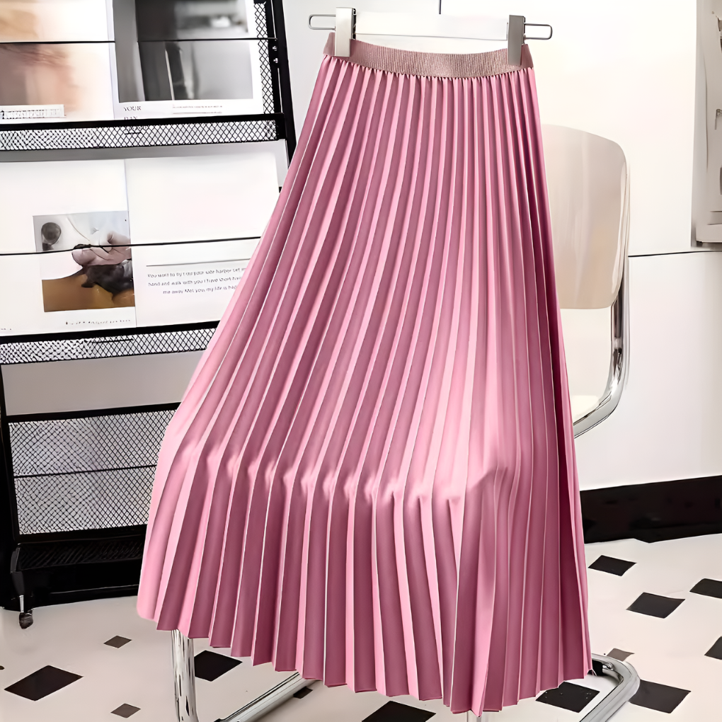 Senta | High-Waist Pleated Satin Midi Skirt