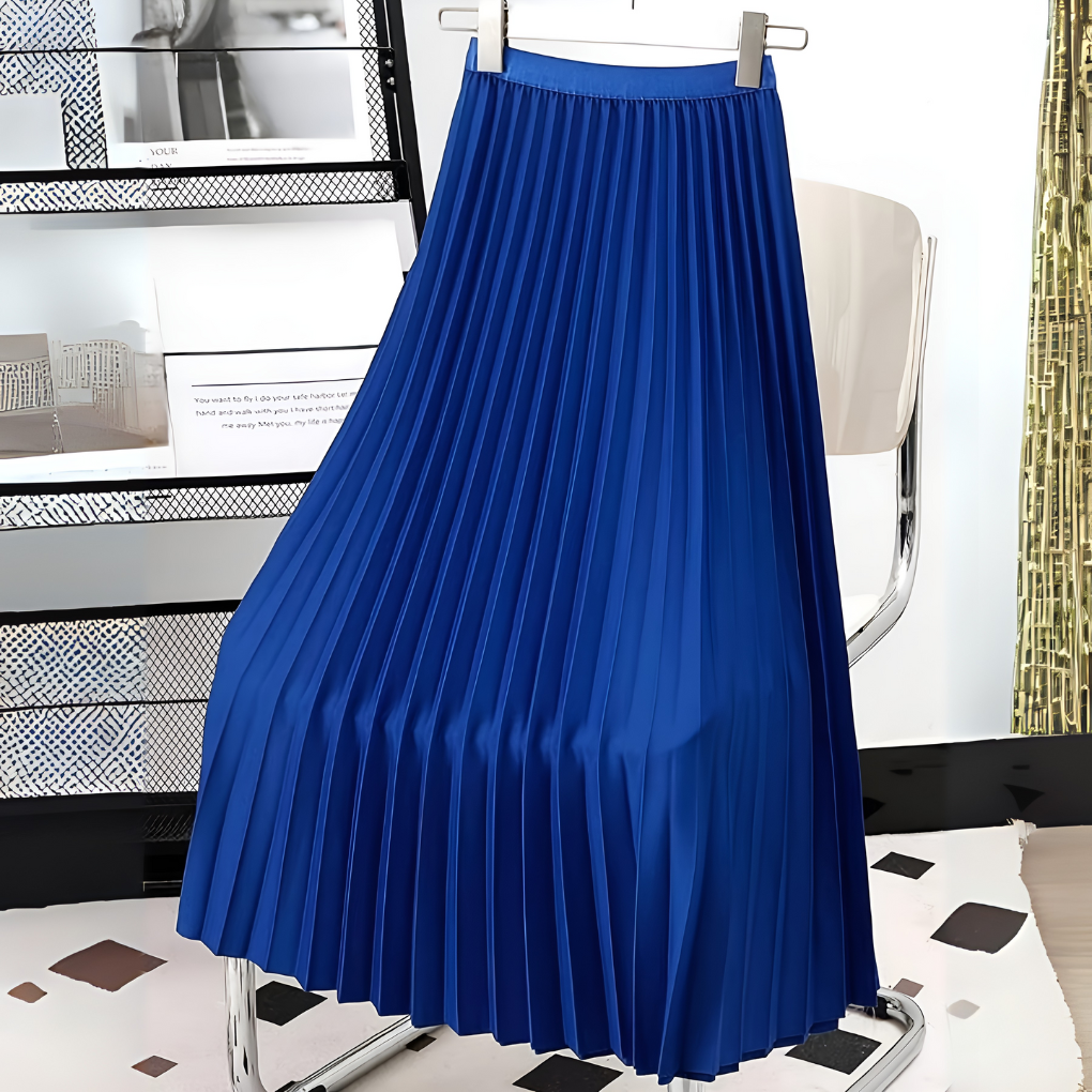 Senta | High-Waist Pleated Satin Midi Skirt