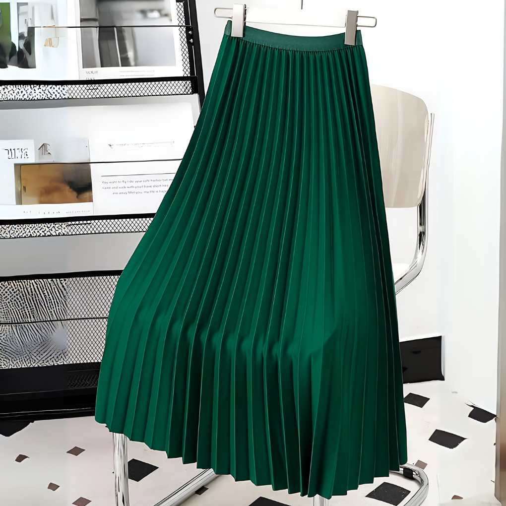 Senta | High-Waist Pleated Satin Midi Skirt