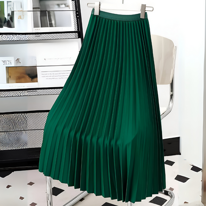 Senta | High-Waist Pleated Satin Midi Skirt