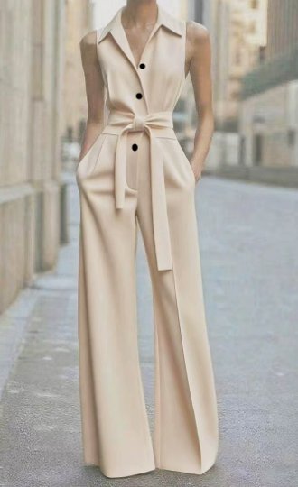 Harper | Women's Sleeveless Belted Wide-Leg Button-Front Jumpsuit