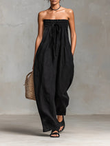 Grace | Women's Strapless Loose-Fit Linen Blend Wide-Leg Jumpsuit