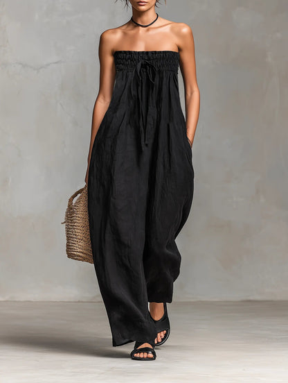 Grace | Women's Strapless Loose-Fit Linen Blend Wide-Leg Jumpsuit