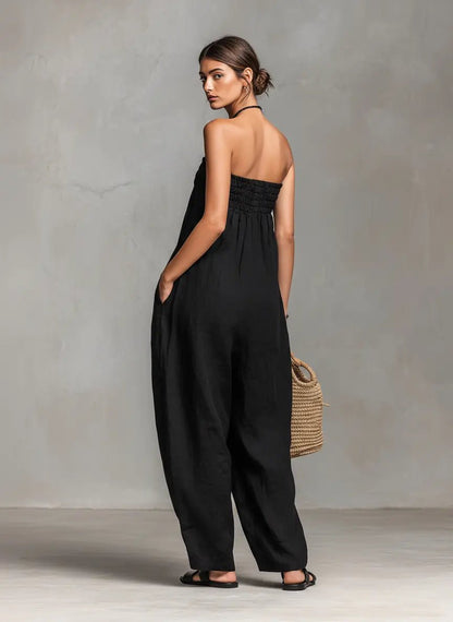 Grace | Women's Strapless Loose-Fit Linen Blend Wide-Leg Jumpsuit