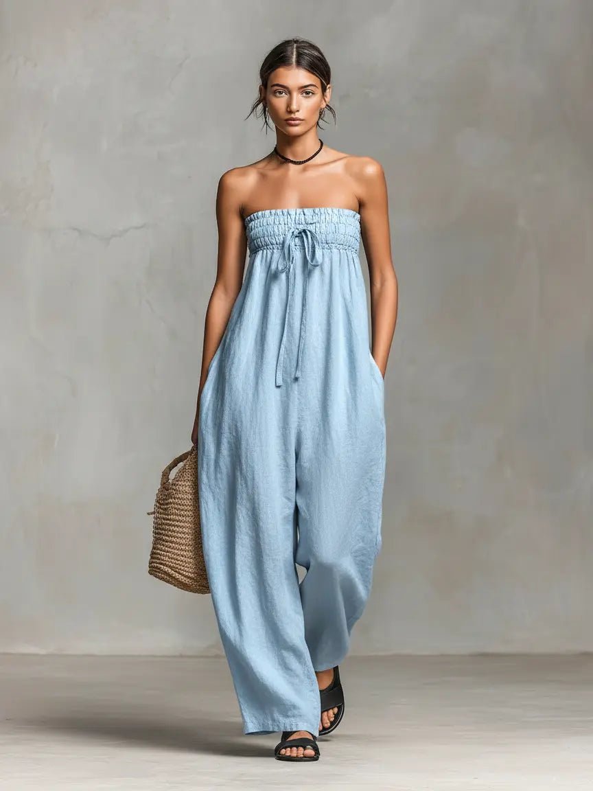Grace | Women's Strapless Loose-Fit Linen Blend Wide-Leg Jumpsuit