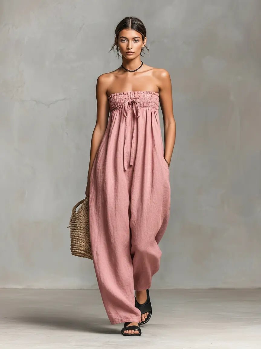 Grace | Women's Strapless Loose-Fit Linen Blend Wide-Leg Jumpsuit