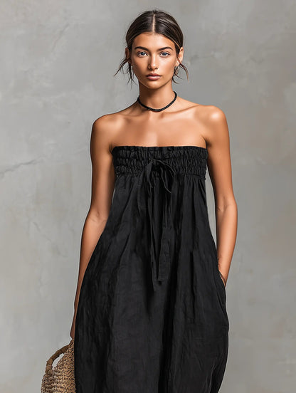 Grace | Women's Strapless Loose-Fit Linen Blend Wide-Leg Jumpsuit
