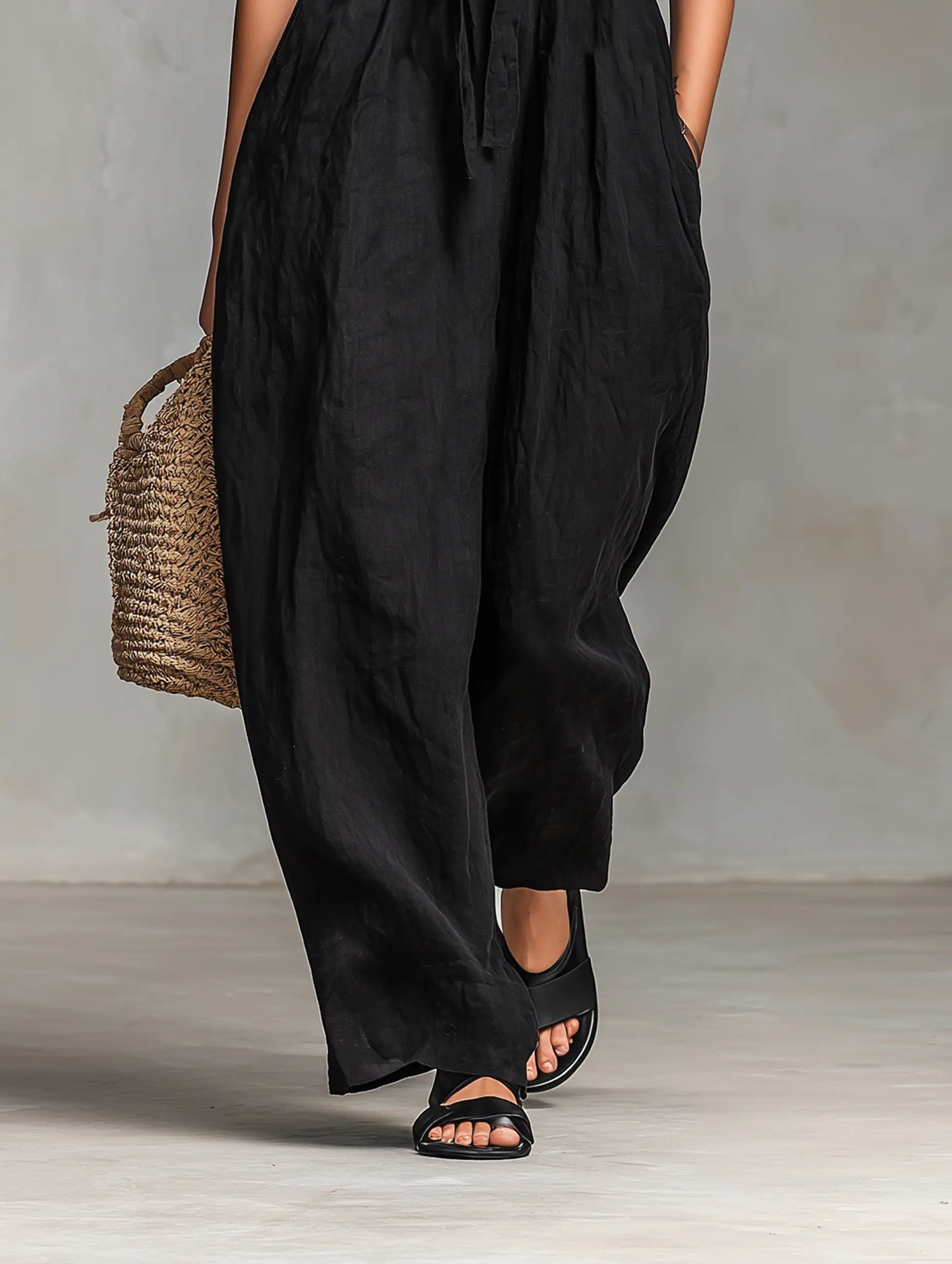 Grace | Women's Strapless Loose-Fit Linen Blend Wide-Leg Jumpsuit