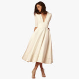 Ottilia | V-Neck Woven Pleated Midi Dress
