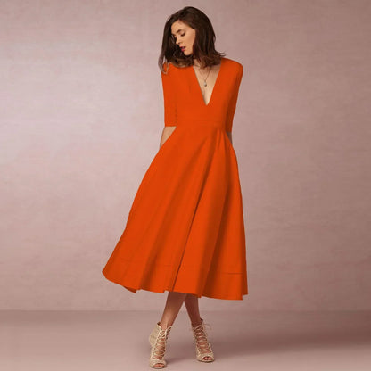 Ottilia | V-Neck Woven Pleated Midi Dress