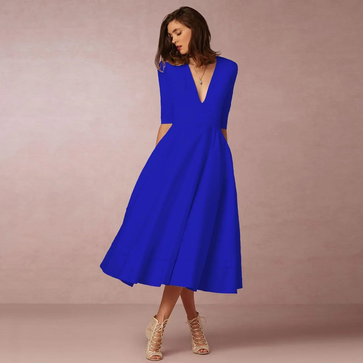 Ottilia | V-Neck Woven Pleated Midi Dress