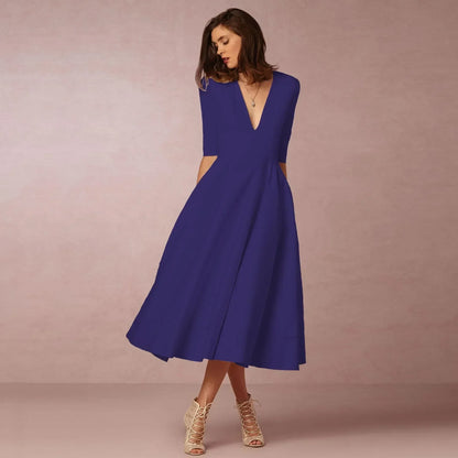 Ottilia | V-Neck Woven Pleated Midi Dress