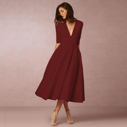 Ottilia | V-Neck Woven Pleated Midi Dress