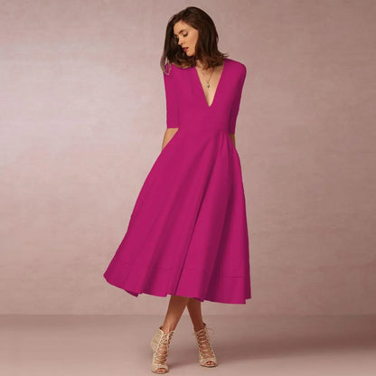 Ottilia | V-Neck Woven Pleated Midi Dress