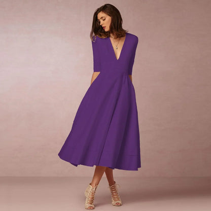 Ottilia | V-Neck Woven Pleated Midi Dress
