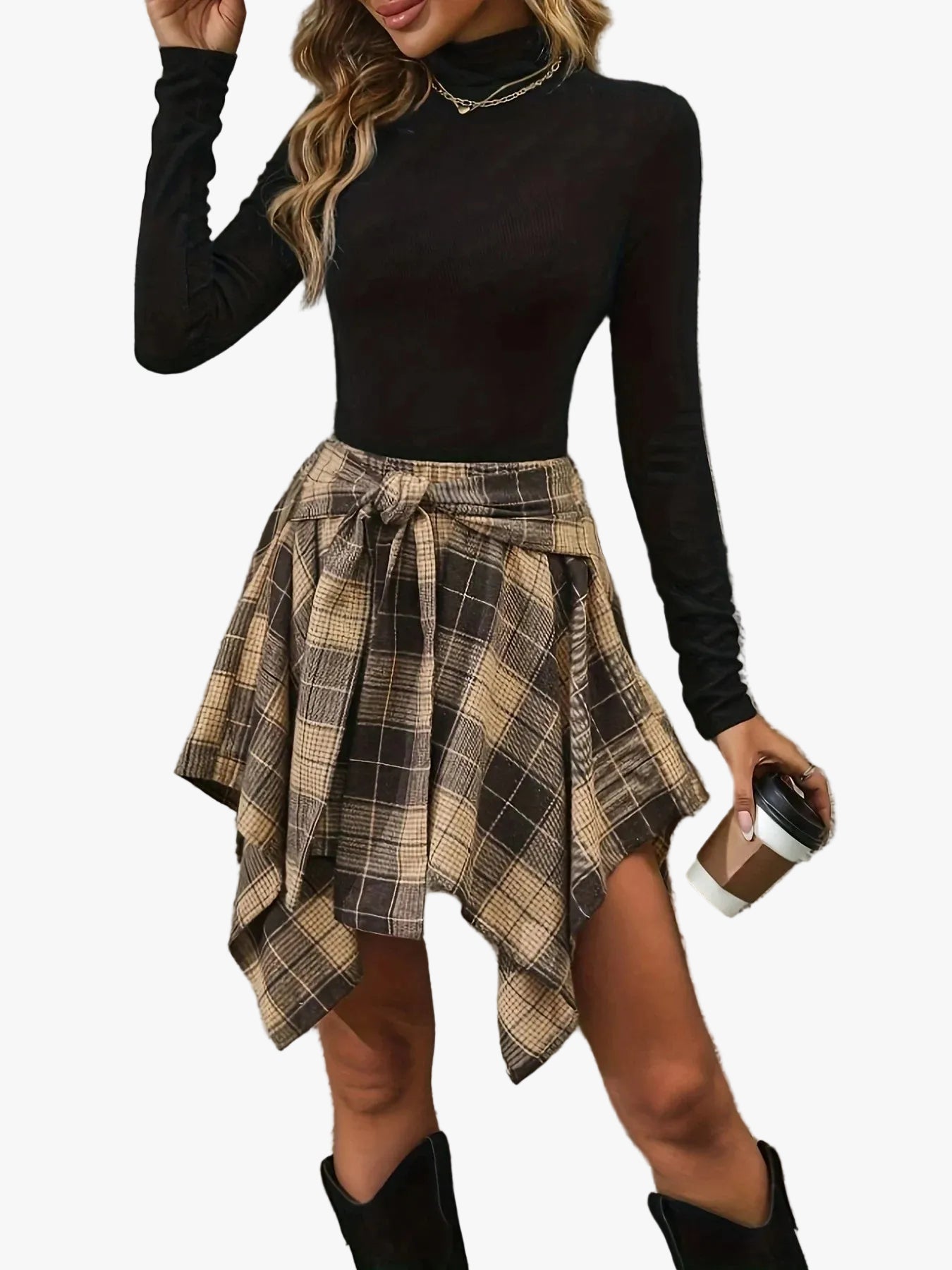 Maisie | Plaid Tie-Waist Handkerchief Skirt
