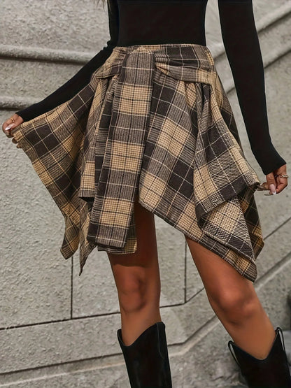 Maisie | Plaid Tie-Waist Handkerchief Skirt